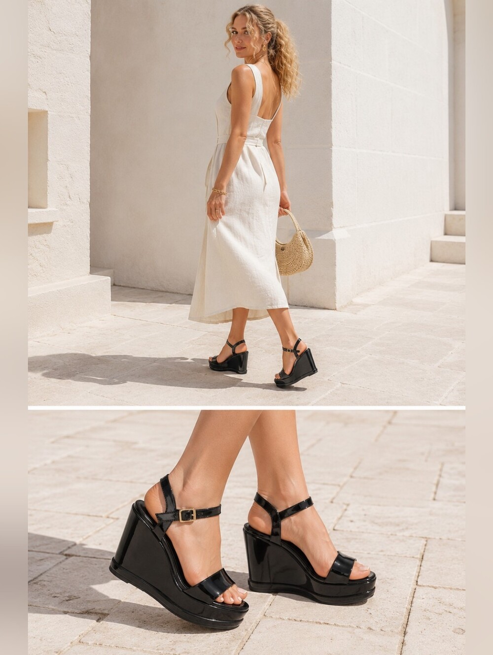 Madden Girl August Black Platform Wedge Sandals US 6 Y2K Retro Chic Resort